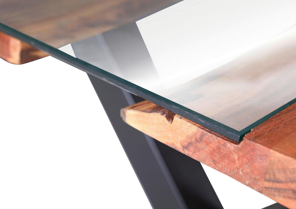 MĂSUȚĂ DE CAFEA lemn, metal, sticlă 115/70/45 cm   - culoare natur/negru, Konventionell, sticlă/lemn (115/70/45cm) - MID.YOU