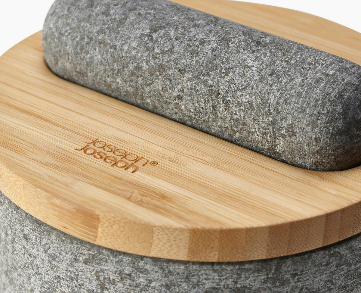 MÖRSERSET    - Grau, Basics, Holz/Stein (15,5/15,5/13cm) - Joseph Joseph