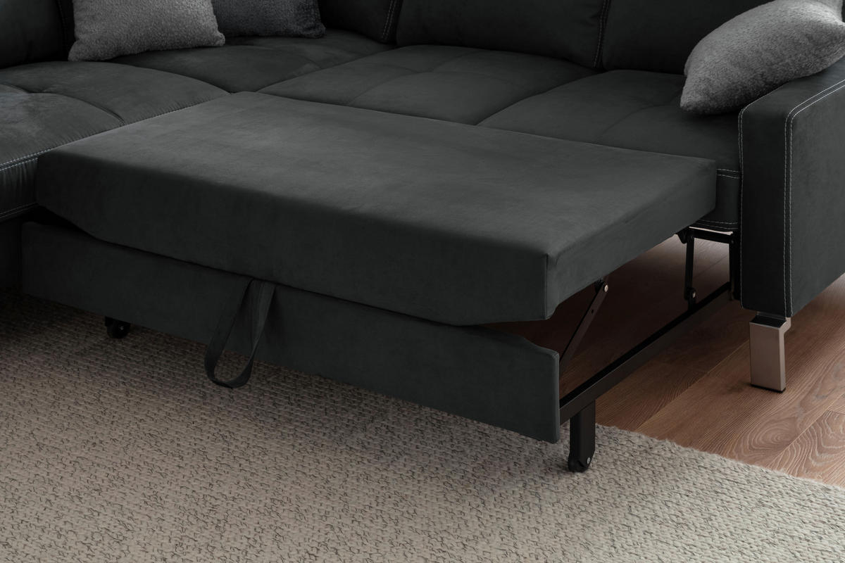 ECKSOFA in Mikrofaser Dunkelgrau  - Chromfarben/Dunkelgrau, Design, Textil/Metall (200/229cm) - Pure Home Lifestyle