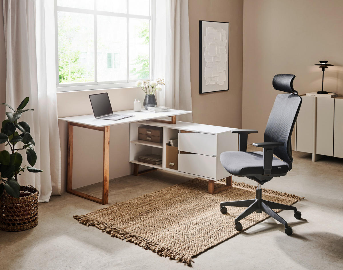 ECKSCHREIBTISCH 140/120/75 cm Weiß, Eichefarben Stauraum  - Eichefarben/Weiß, MODERN, Holz/Holzwerkstoff (140/120/75cm) - Venda