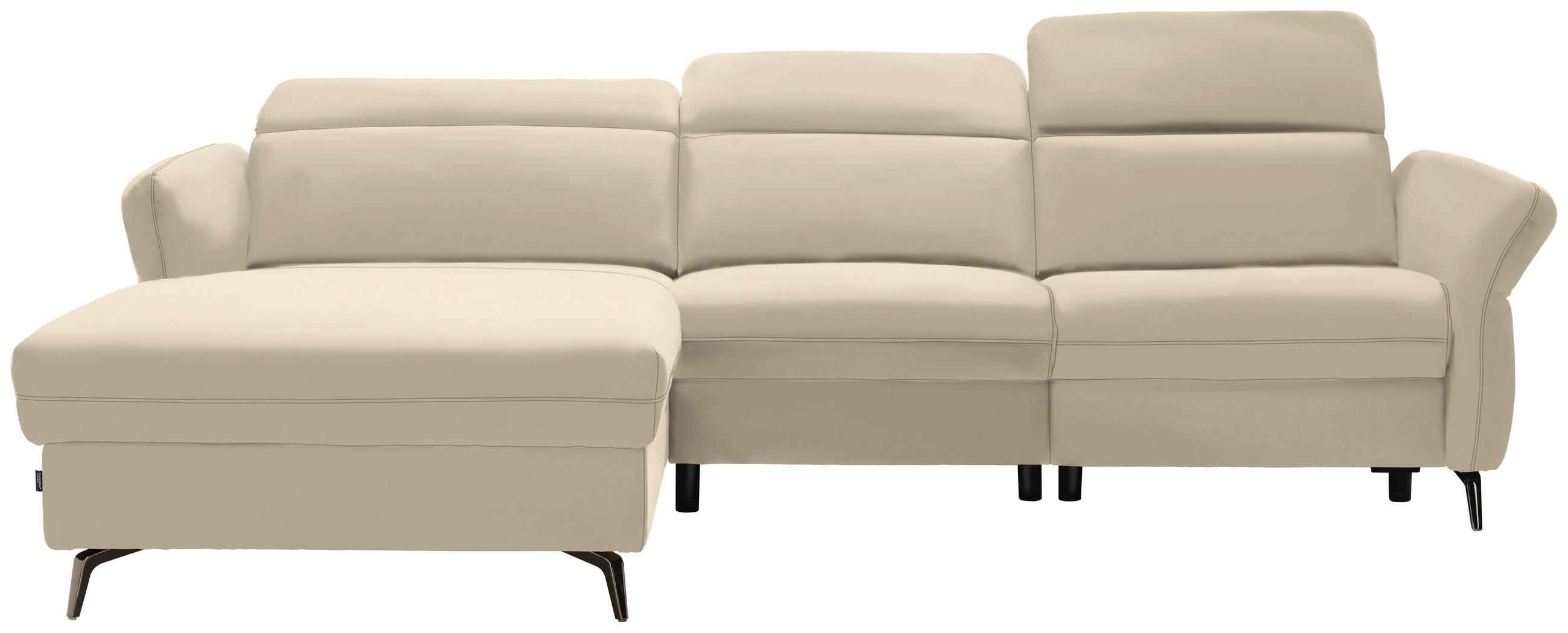 ECKSOFA Beige Echtleder  - Beige/Schwarz, Natur, Leder/Metall (199/285cm) - Valnatura