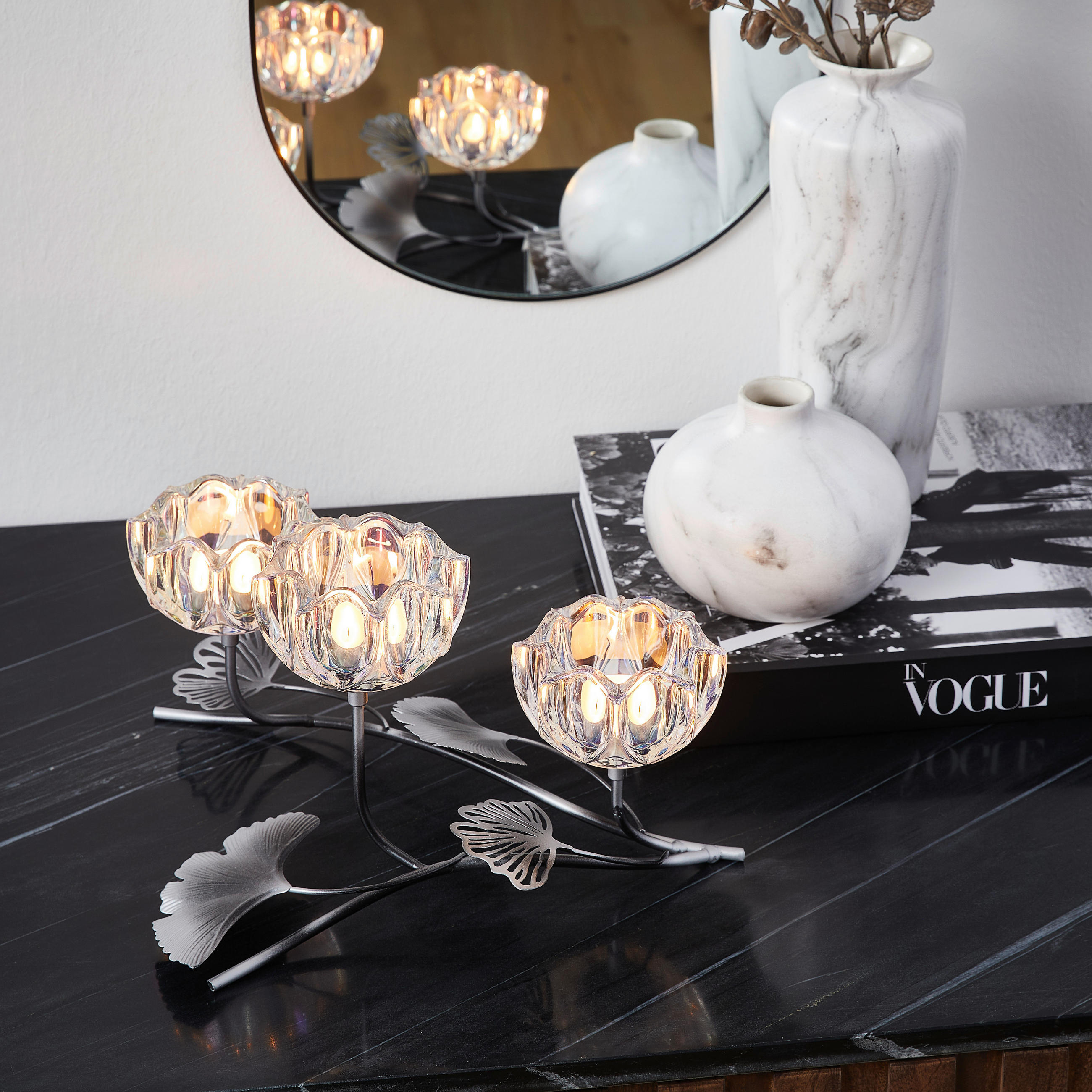 TEELICHTHALTER  - Klar/Silberfarben, LIFESTYLE, Glas/Metall (29/22,5/17cm) - Ambia Home