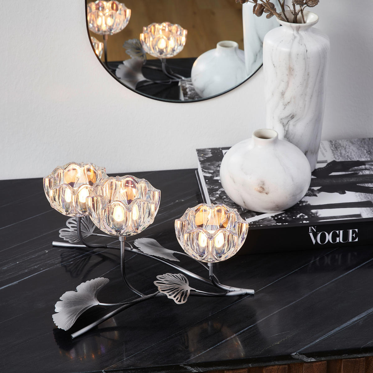 TEELICHTHALTER  - Klar/Silberfarben, LIFESTYLE, Glas/Metall (29/22,5/17cm) - Ambia Home