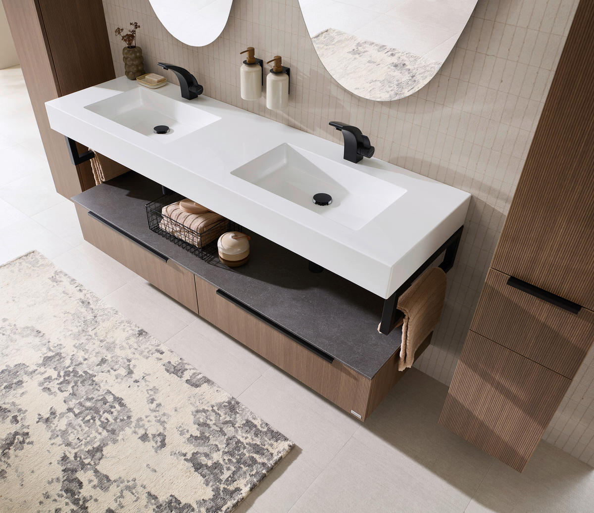 DOPPELWASCHBECKEN 169/11,7/50 cm  - Weiß, KONVENTIONELL, Stein (169/11,7/50cm) - Dieter Knoll