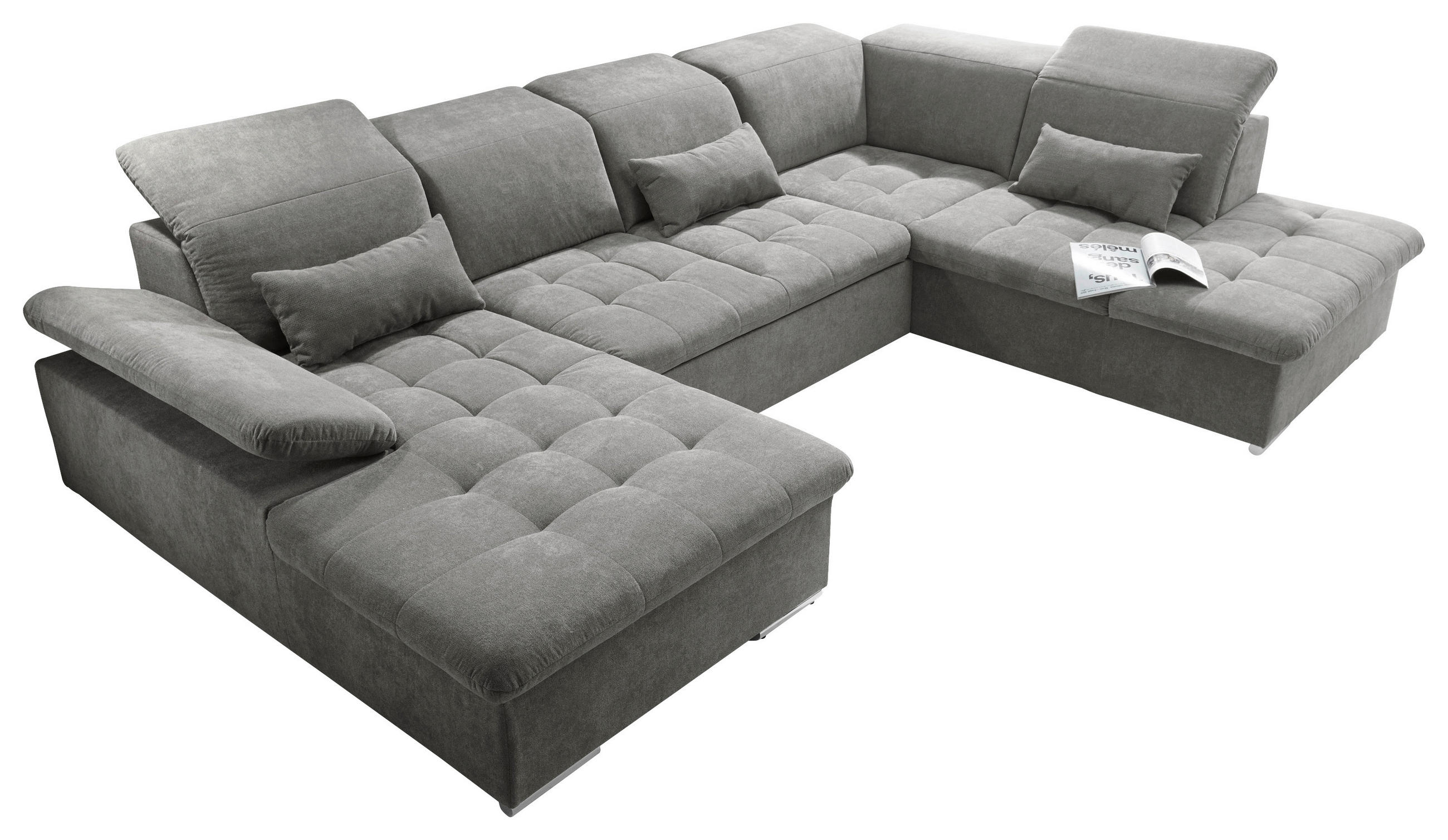 Wohnlandschaft U-Form Braungrau Schlaffunktion