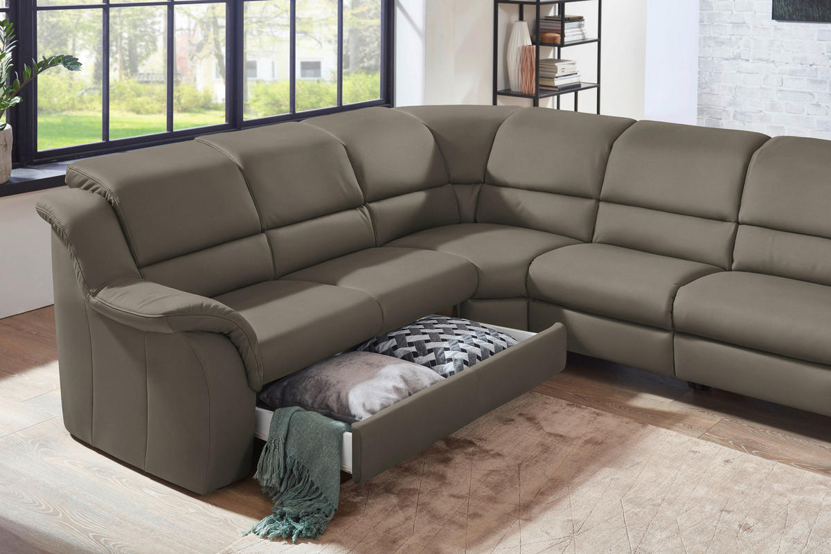 ECKSOFA  in Echtleder Graubraun  260/324 cm  - Graubraun/Schwarz, KONVENTIONELL, Leder/Kunststoff (260/324cm) - Cantus