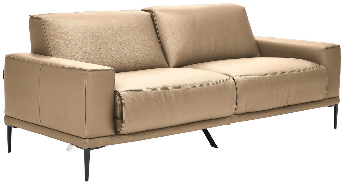 2,5-SITZER in Echtleder Beige  - Beige/Schwarz, Design, Leder/Metall (200/102/92cm) - Johann Jakob