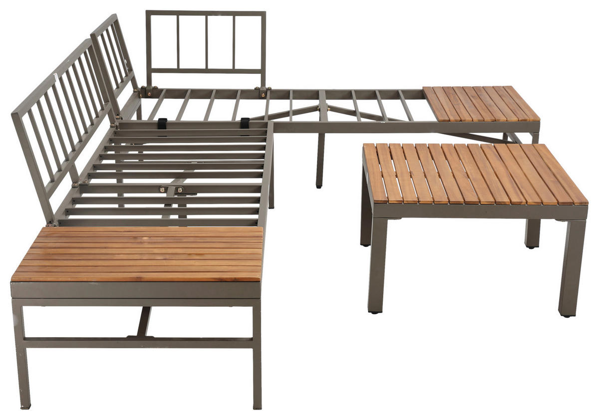 LOUNGEGARNITUR   57/35/57 cm Akazie vollmassiv Aluminium  - Beige/Beigebraun, MODERN, Holz/Textil (57/35/57cm) - Ambia Garden