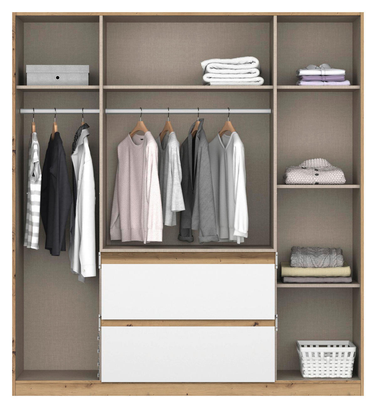 DREHTÜRENSCHRANK 181/197/54 cm 4-türig Weiß, Eiche Artisan, Silberfarben  - Silberfarben/Eiche Artisan, Basics, Holzwerkstoff (181/197/54cm) - Rauch Möbel