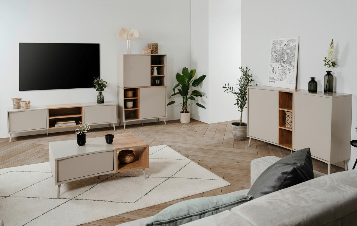 COUCHTISCH rechteckig Sandfarben, Eiche Artisan  - Sandfarben/Eiche Artisan, Design, Holzwerkstoff/Kunststoff (94/40/60cm) - MID.YOU