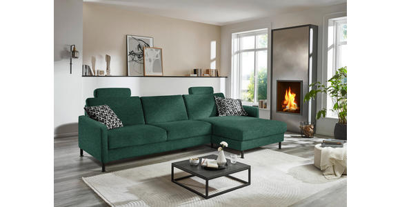 ECKSOFA Dieter Knoll in Chenille, Flachgewebe Waldgrün  316/175 cm  - Waldgrün/Schwarz, Design, Textil/Metall (316/175cm) - Dieter Knoll