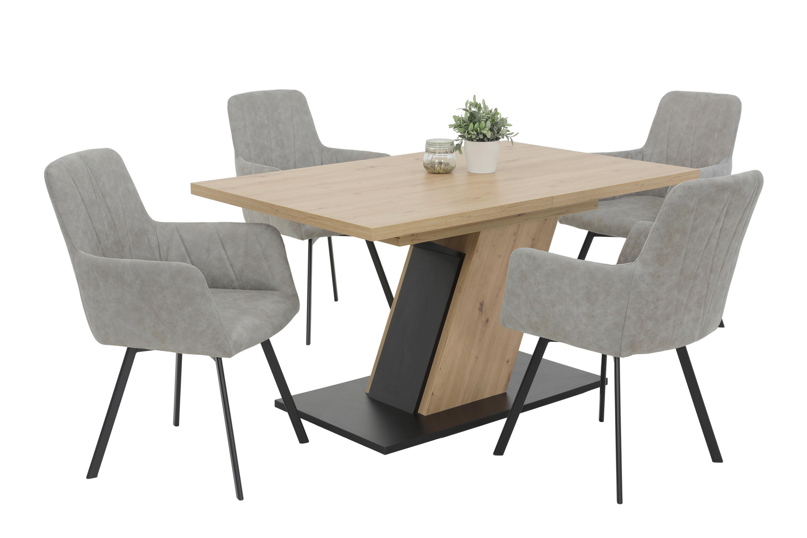 TISCHGRUPPE in Metall, Textil, Holzwerkstoff Grau, Eiche Artisan  - Eiche Artisan/Grau, MODERN, Holzwerkstoff/Textil (140 - 180/76/90cm) - MID.YOU