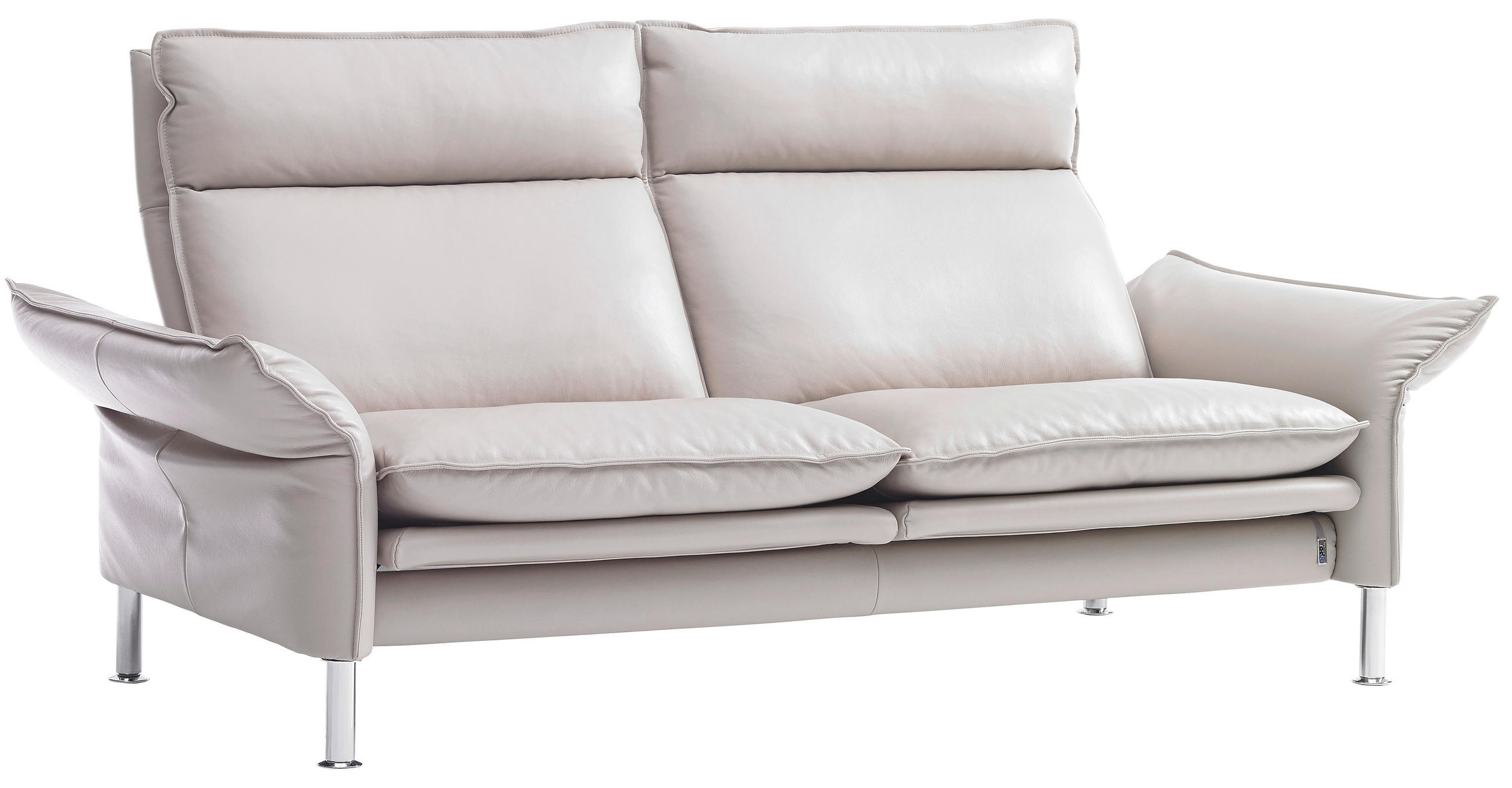 SOFA Echtleder Beige - Chromfarben/Beige, KONVENTIONELL, Leder/Metall (176/93/88cm) - Erpo