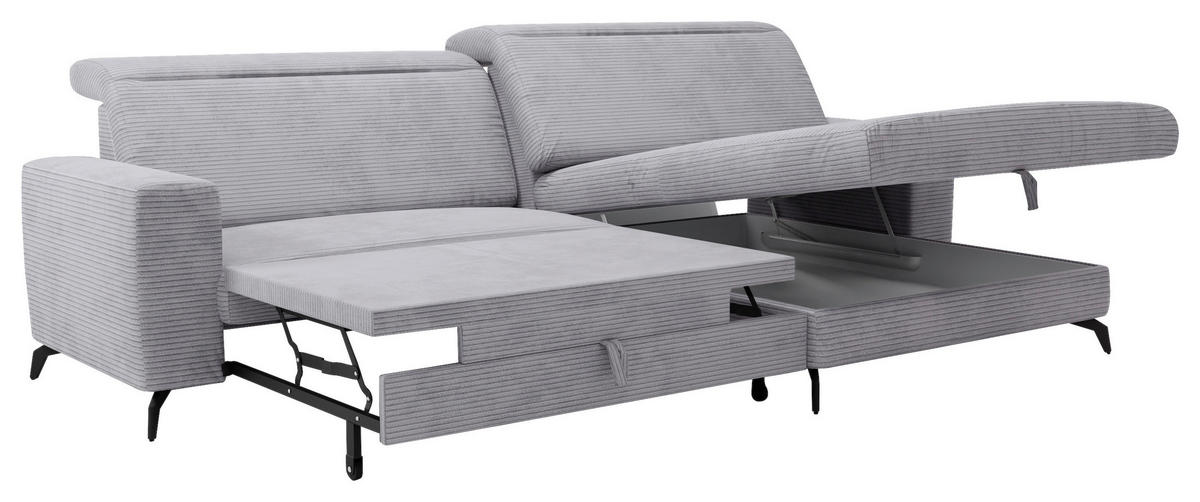 ECKSOFA in Cord Hellgrau  - Hellgrau/Schwarz, Konventionell, Textil/Metall (290/178cm) - Sit & More