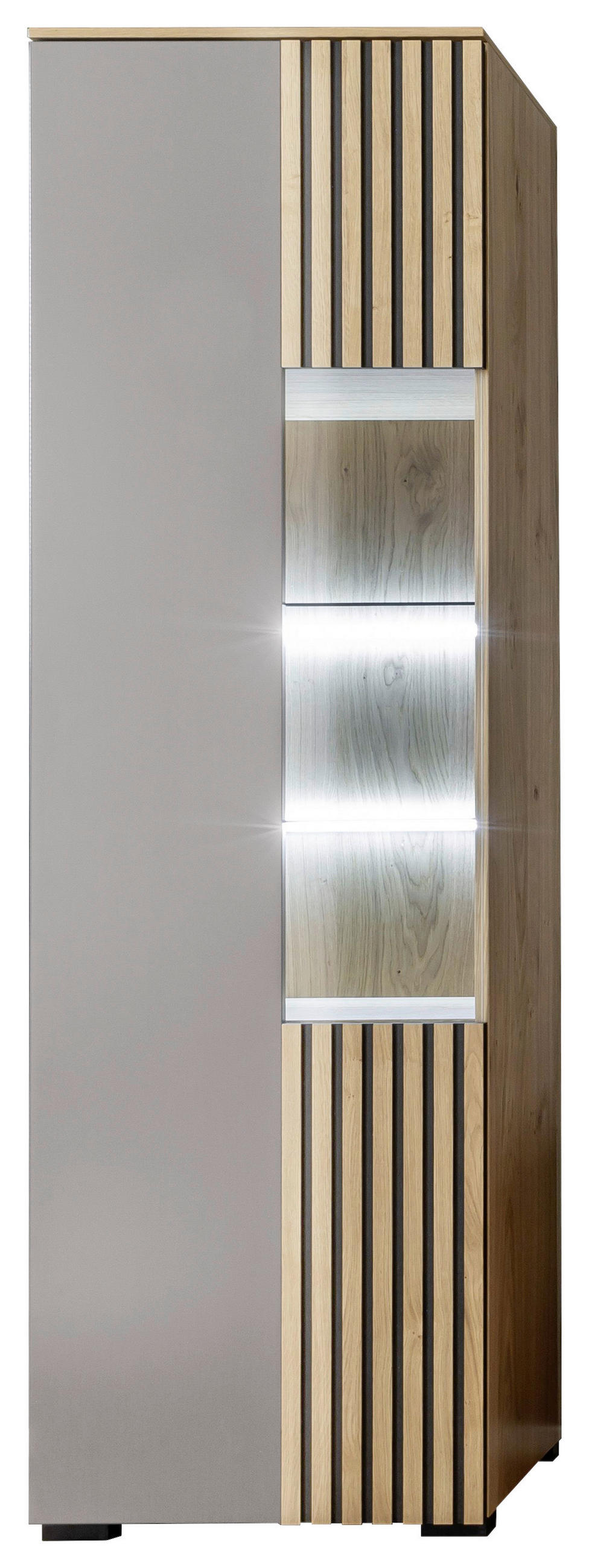 VITRINE Greige, Wildeiche  60/200/45 cm  - Wildeiche/Greige, Design, Glas/Holz (60/200/45cm) - Moderano
