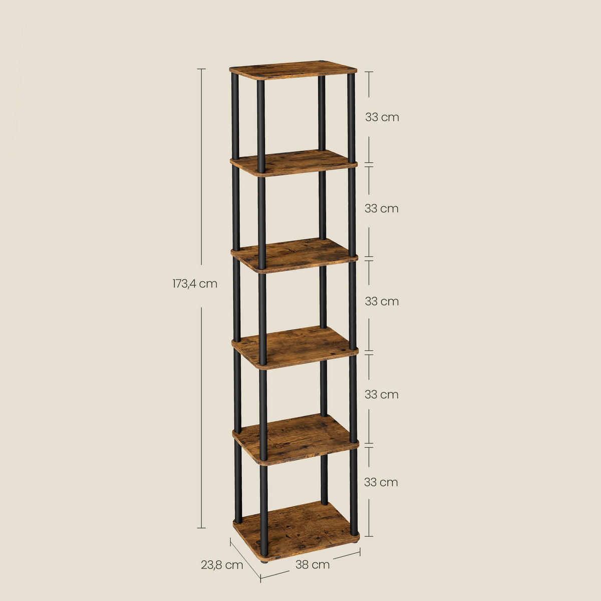 REGAL Schwarz, Dunkelbraun  - Dunkelbraun/Schwarz, Trend, Holzwerkstoff/Metall (38/173,4/23,8cm) - Boxxx