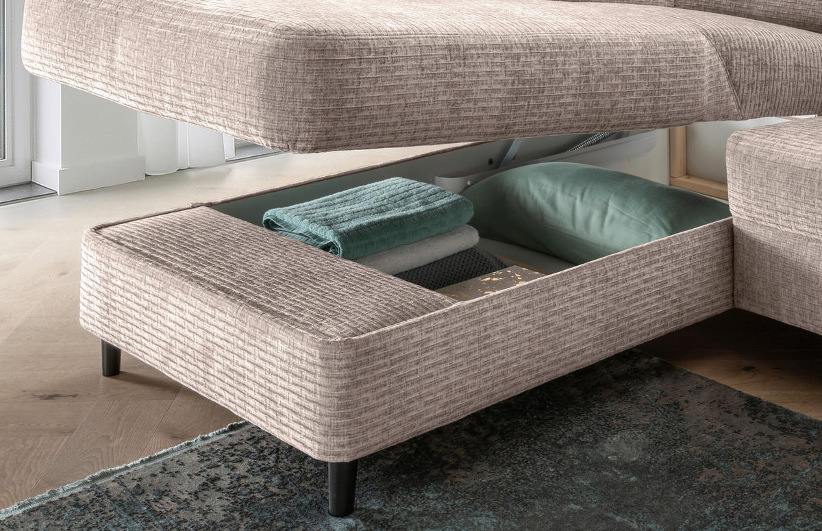 ECKSOFA in Mikrofaser Beige  - Beige/Schwarz, Modern, Holz/Textil (176/279cm) - Livetastic