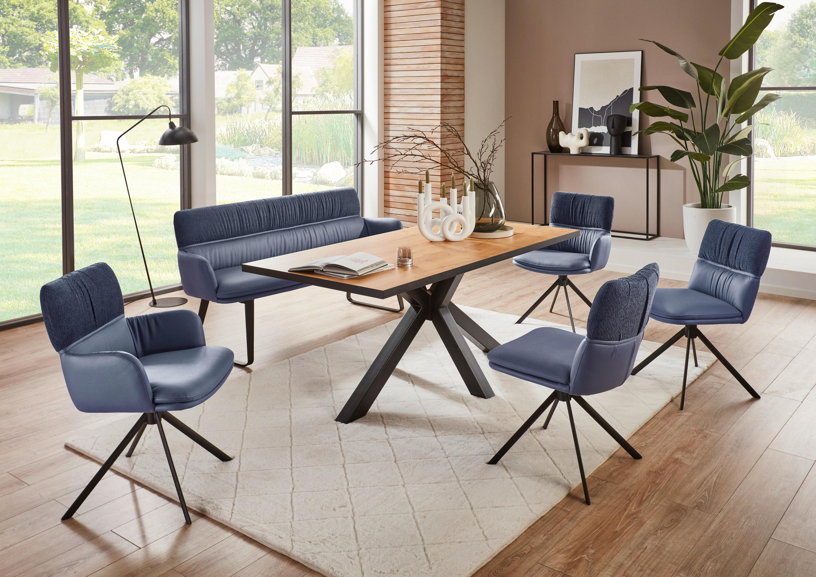 Thumbnail - Valdera Esstisch, Schwarz, Eiche, Holz, Holzwerkstoff, Eiche, furniert, rechteckig, Sternfuß, 100x76x180 cm, in verschie...