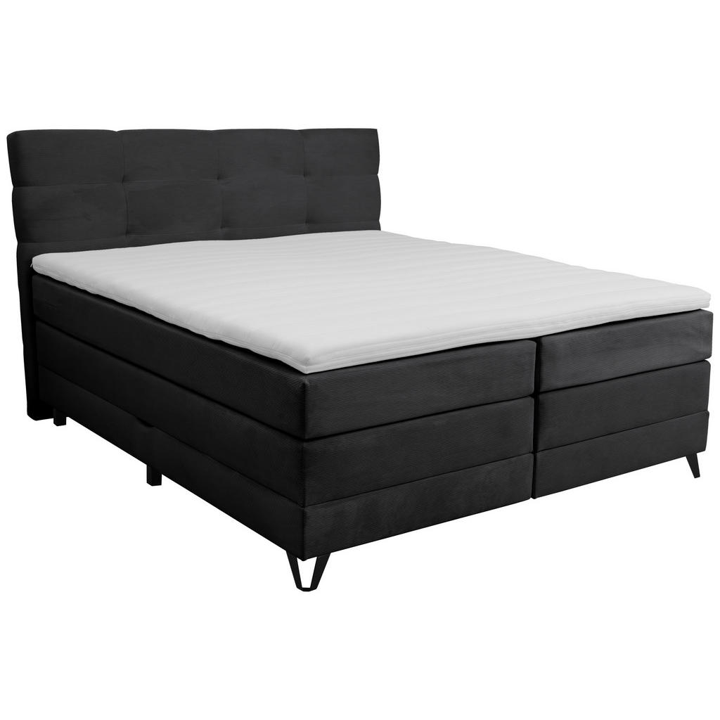 Thumbnail - Boxxx Boxspringbett, Schwarz, Textil, H4, 5-Zonen, Höhe ca. 18 cm, 180x200 cm, Topper durchgehend, in verschiedenen Größ...