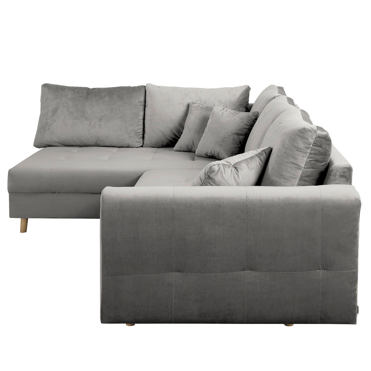 ECKSOFA inkl. Hocker Ariella Grau Samt Rückenkissen, Hocker  - Naturfarben/Grau, Design, Holz/Textil (161/231cm) - Livetastic