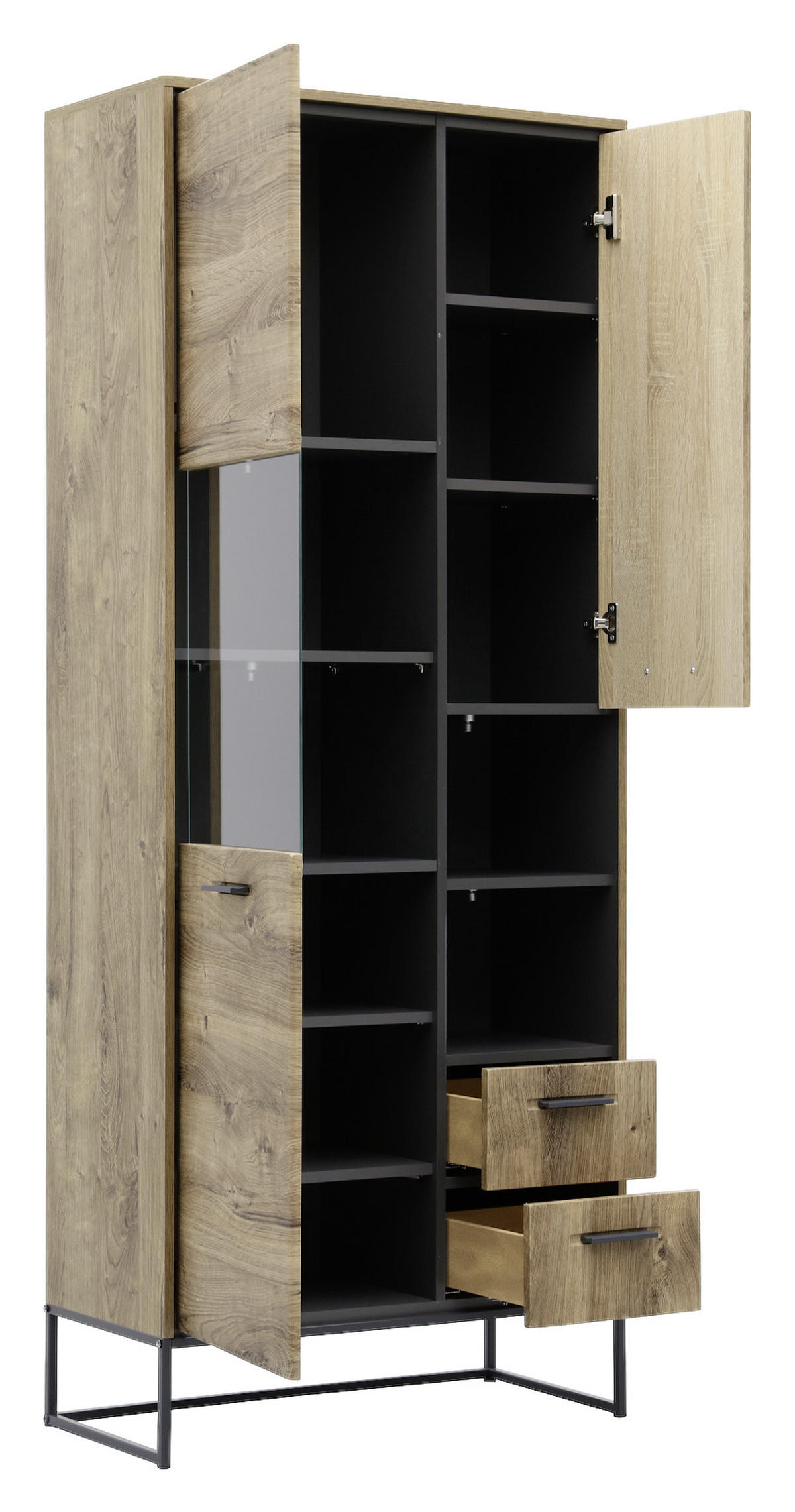 VITRIN grafitszürke, tölgyfa  - grafitszürke/tölgyfa, Modern, faalapú anyag/Üveg (79/196/38cm) - Hom`in