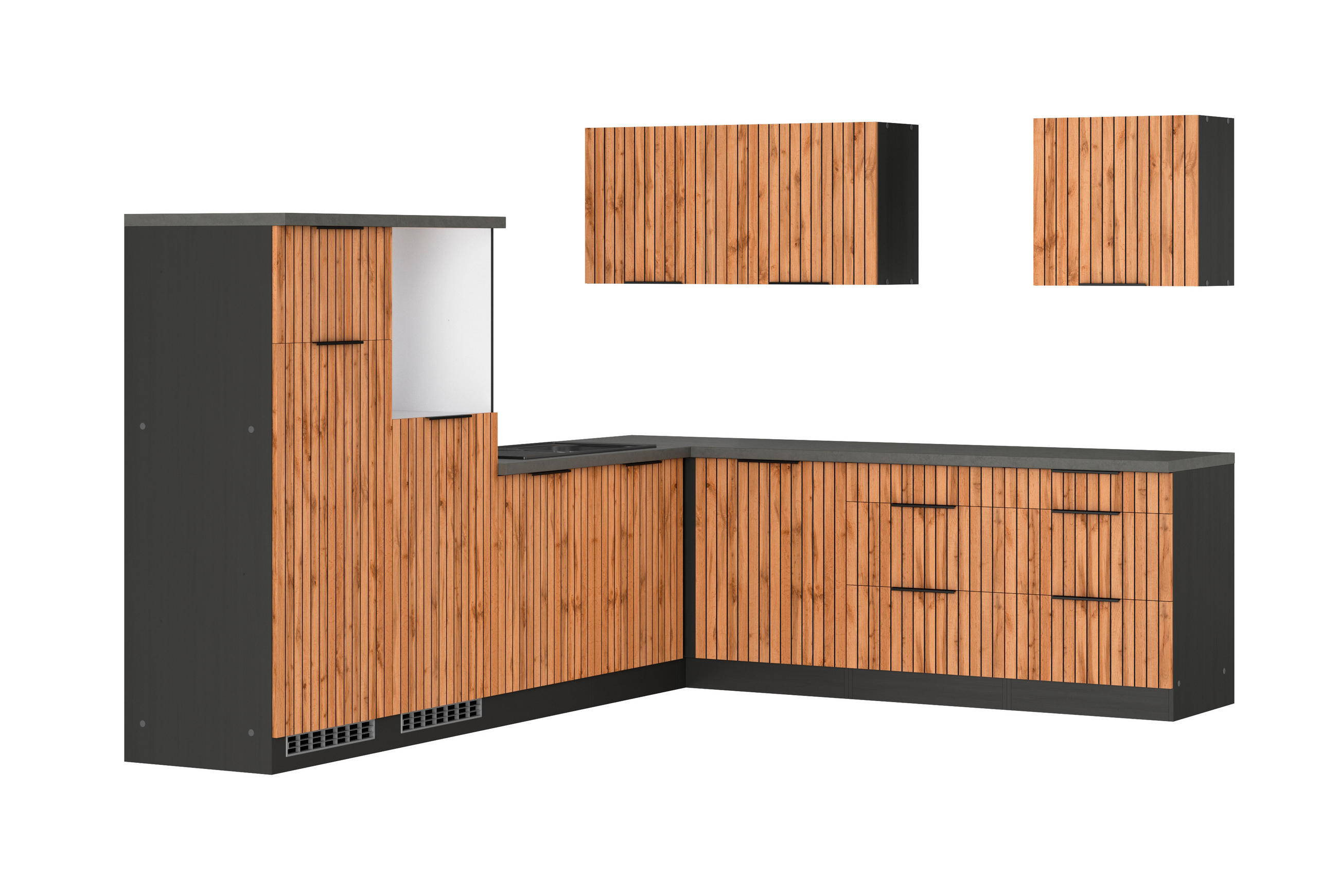 ECKKÜCHE 300/240 cm  in Graphitfarben, Eiche Wotan  - Schieferfarben/Eiche Wotan, Basics, Holzwerkstoff/Metall (300/240cm) - Held