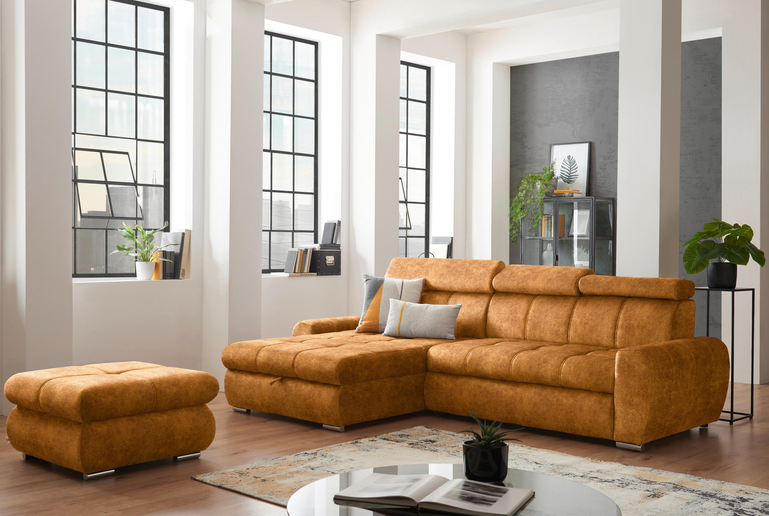 ECKSOFA in Velours Orange  - Chromfarben/Orange, Design, Kunststoff/Textil (173/276cm) - Stylife