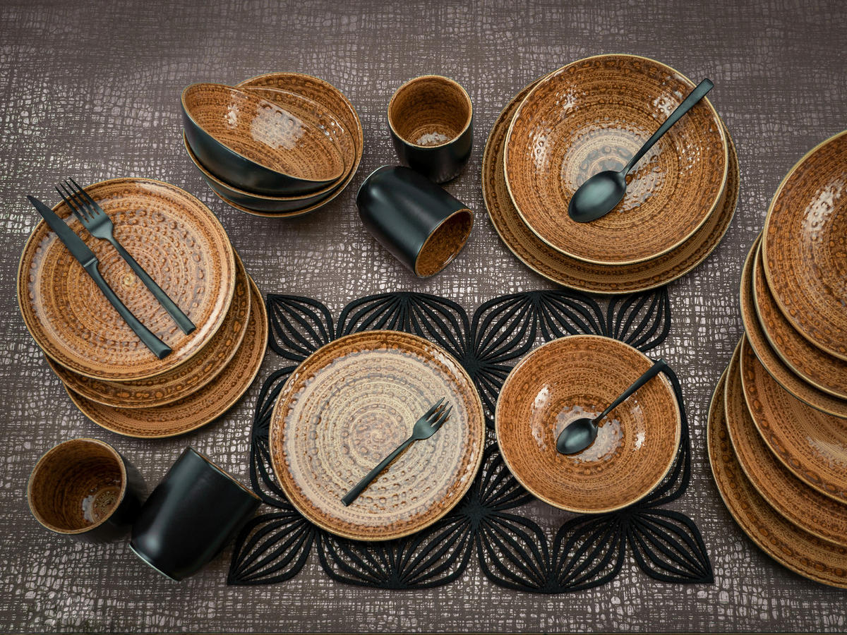 KOMBINOVANÁ SOUPRAVA, 16dílné, pórovina - černá/hnědá, keramika (40/33,5/32cm) - Creatable