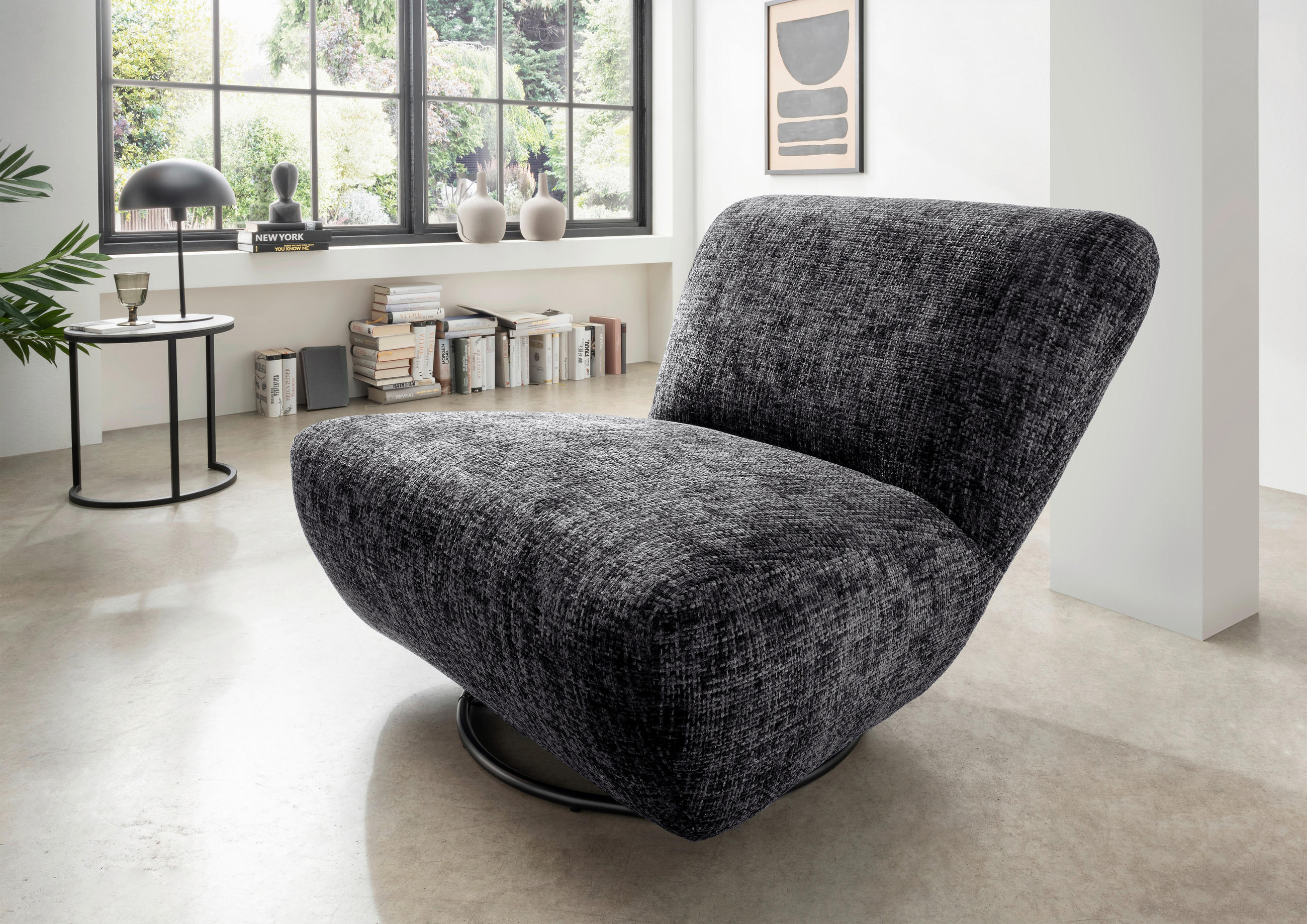 XXL-SESSEL CREMALLO Struktur Schwarz    - Schwarz, Trend, Textil/Metall (95/77/94cm) - Livetastic