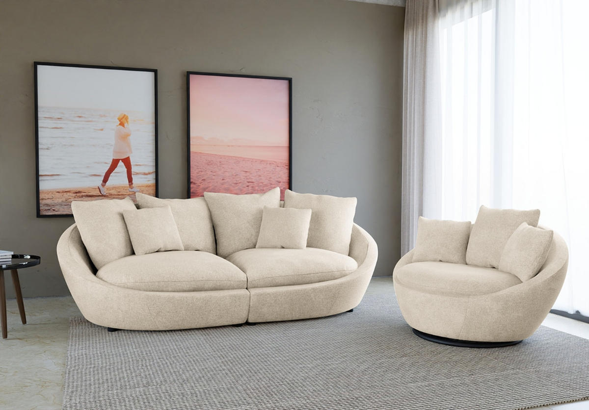 BIGSOFA in Chenille Silberfarben  - Silberfarben/Schwarz, Modern, Kunststoff/Textil (237/87/131cm) - Trendmanufaktur