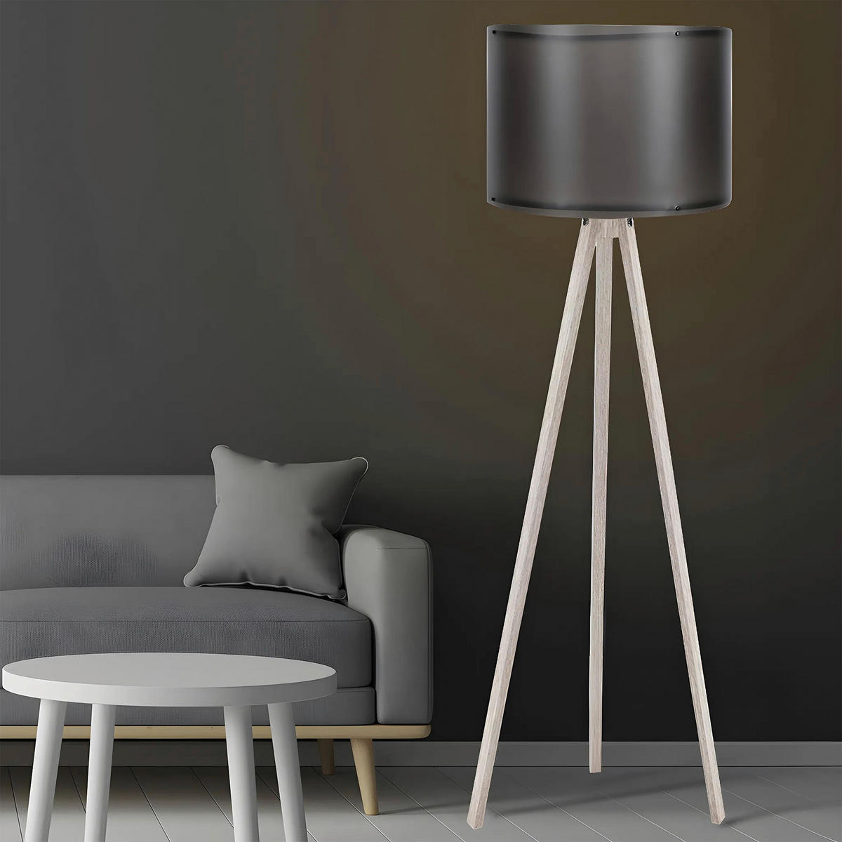 STEHLEUCHTE Modern 38/145 cm  - Creme/Schwarz, Design, Holzwerkstoff/Kunststoff (38/145cm) - P & B