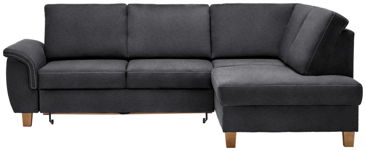 ECKSOFA Dunkelgrau Flachgewebe  - Eichefarben/Dunkelgrau, Design, Holz/Textil (253/185cm) - Cantus