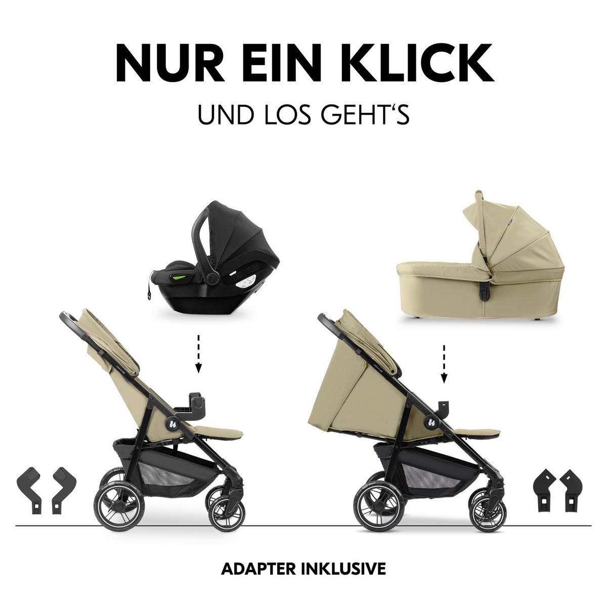 KINDERWAGENSET  Shop N Care Trio Set  Olive  - Olivgrün, Basics, Kunststoff/Textil (52/110/91cm) - Hauck