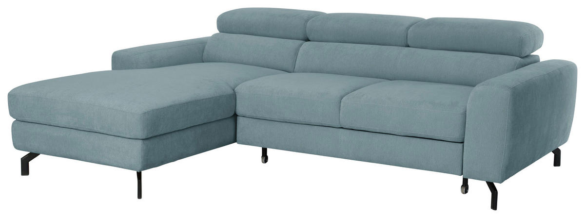 ECKSOFA LARGO in Chenille Blau  177/226 cm  - Blau/Schwarz, Design, Textil/Metall (177/226cm) - Livetastic