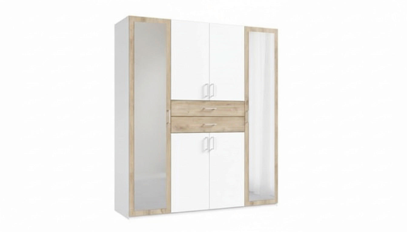 KLEIDERSCHRANK Weiss, Eichefarben  - Weiss/Eichefarben, Modern, Glas/Holz (180/208/58cm) - P & B