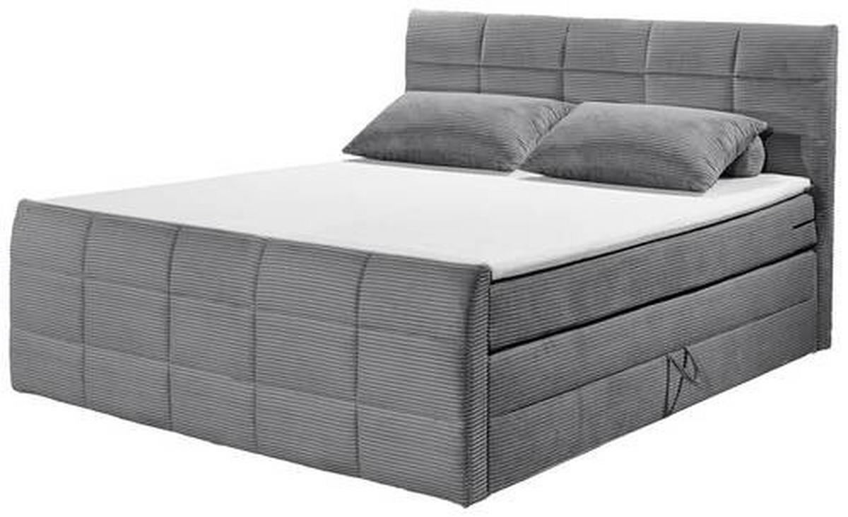 BOXSPRINGBETT 180/200 cm,  in Dunkelgrau, gepolstertes Kopfteil, Bettkasten, Topper, Matratzen, Wendematratze mit unterschiedlichen Härtegraden, H3 + H4 = fest + sehr fest  - Dunkelgrau/Schwarz, MODERN, Holzwerkstoff/Kunststoff (180/200cm) - MID.YOU
