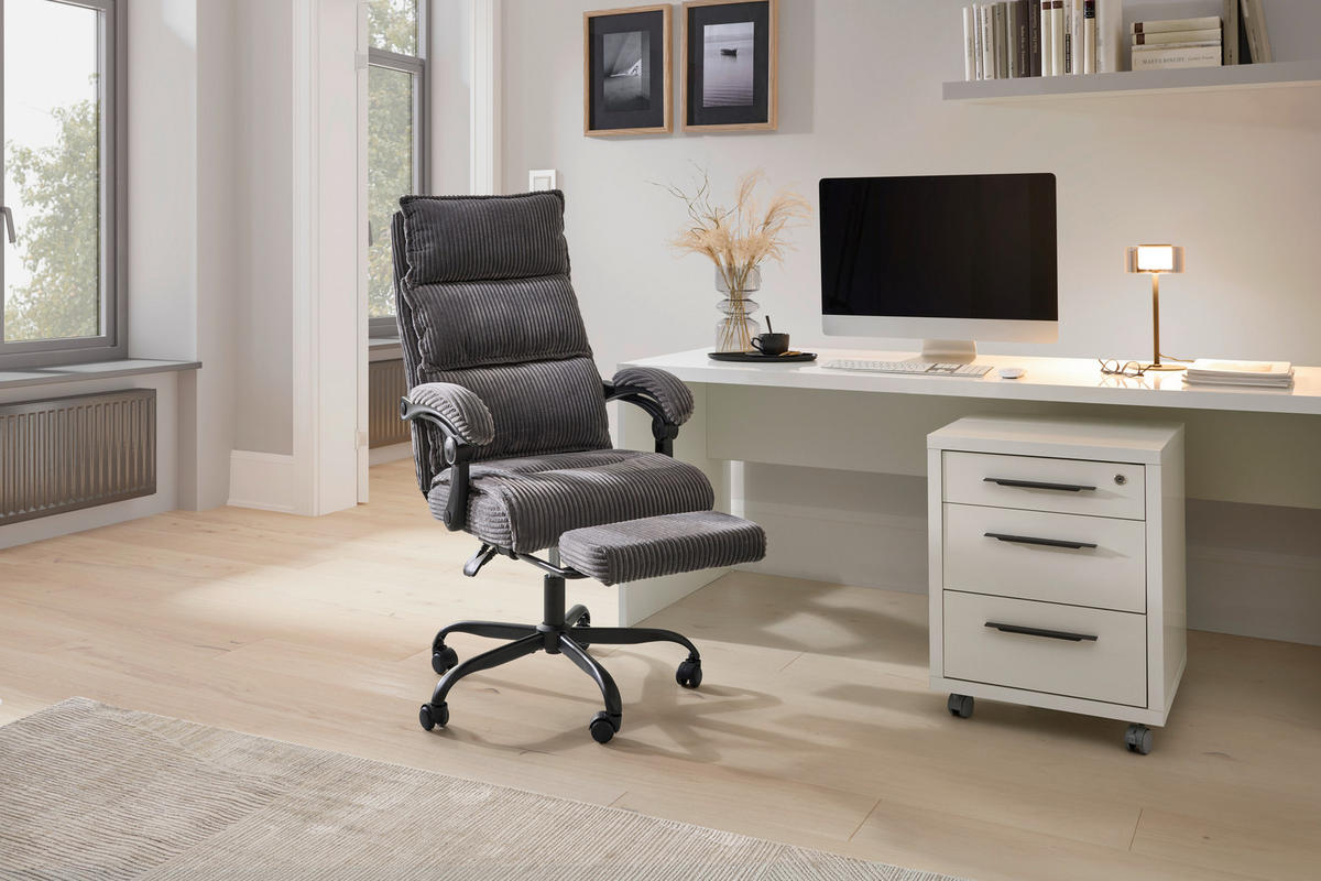 DREHSTUHL  in Cord Grau  - Schwarz/Grau, MODERN, Holz/Kunststoff (65/116/124/65cm) - Livetastic