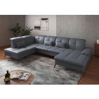 WOHNLANDSCHAFT in Vliesstoff Kombination Echtleder/Stoff Graublau  - Graublau/Schwarz, KONVENTIONELL, Leder/Textil (231/357/185cm) - Sit & More