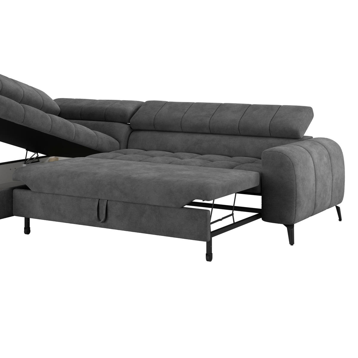 ECKSOFA Dunkelgrau  - Dunkelgrau/Schwarz, Trend, Kunststoff/Textil (203/261cm) - Livetastic