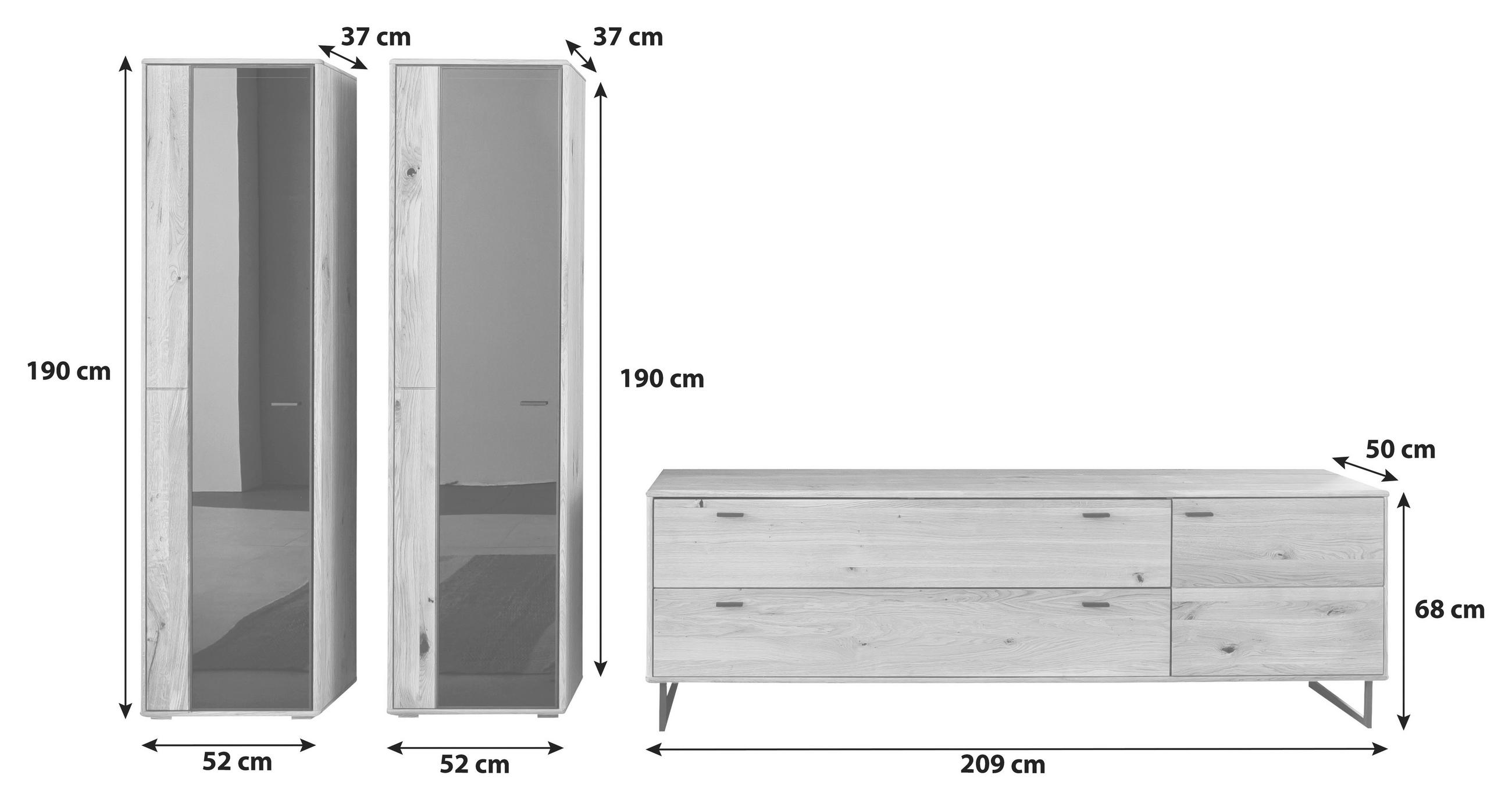 WOHNWAND in Wildeiche 333/190/50 cm - Wildeiche/Anthrazit, Design, Glas/Holz (333/190/50cm) - MID.YOU