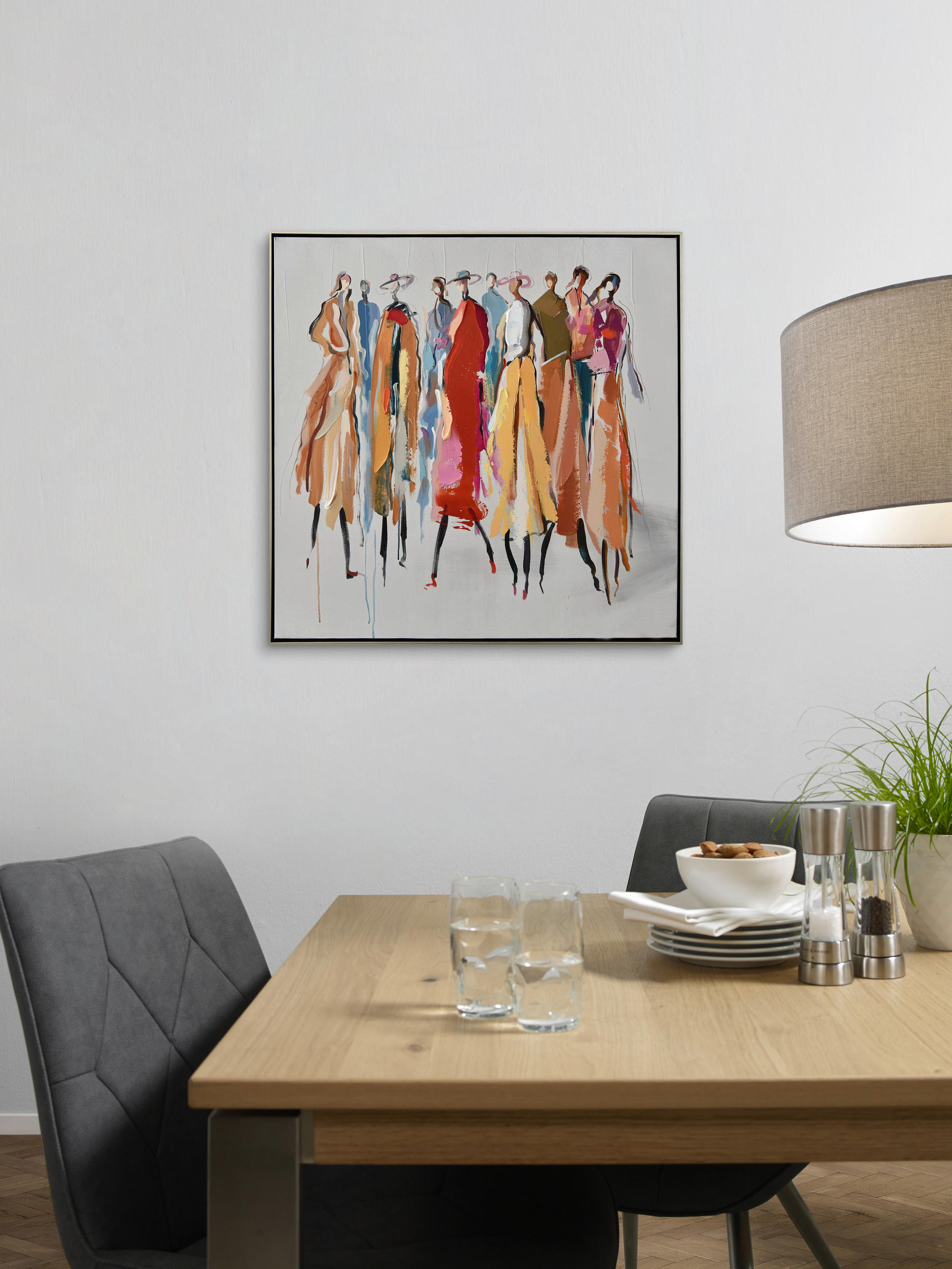 ÖLGEMÄLDE Menschen 85/85 cm  - Blau/Gelb, Design, Holz/Kunststoff (85/85cm) - Monee