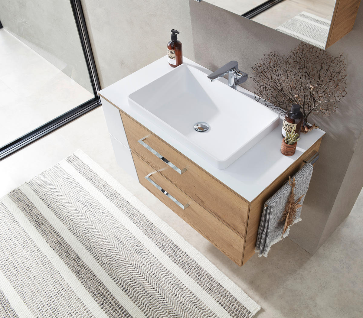 WASCHTISCHKOMBI 92 cm  - Chromfarben/Eichefarben, KONVENTIONELL, Holzwerkstoff/Kunststoff (92cm) - Sadena