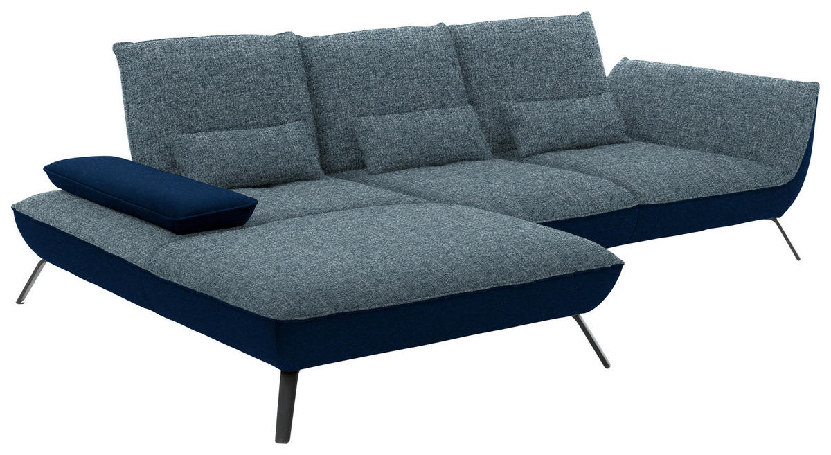 ECKSOFA  in Flachgewebe Blau  191/301 cm  - Blau/Schwarz, Design, Textil/Metall (191/301cm) - Moderano