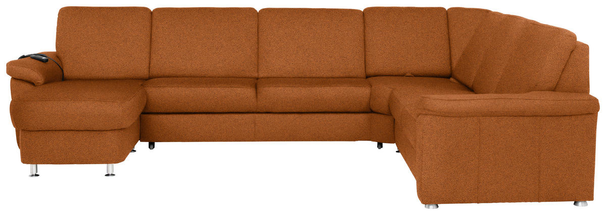 WOHNLANDSCHAFT in Flachgewebe Cognac  - Chromfarben/Cognac, KONVENTIONELL, Textil/Metall (163/336/240cm) - Beldomo System