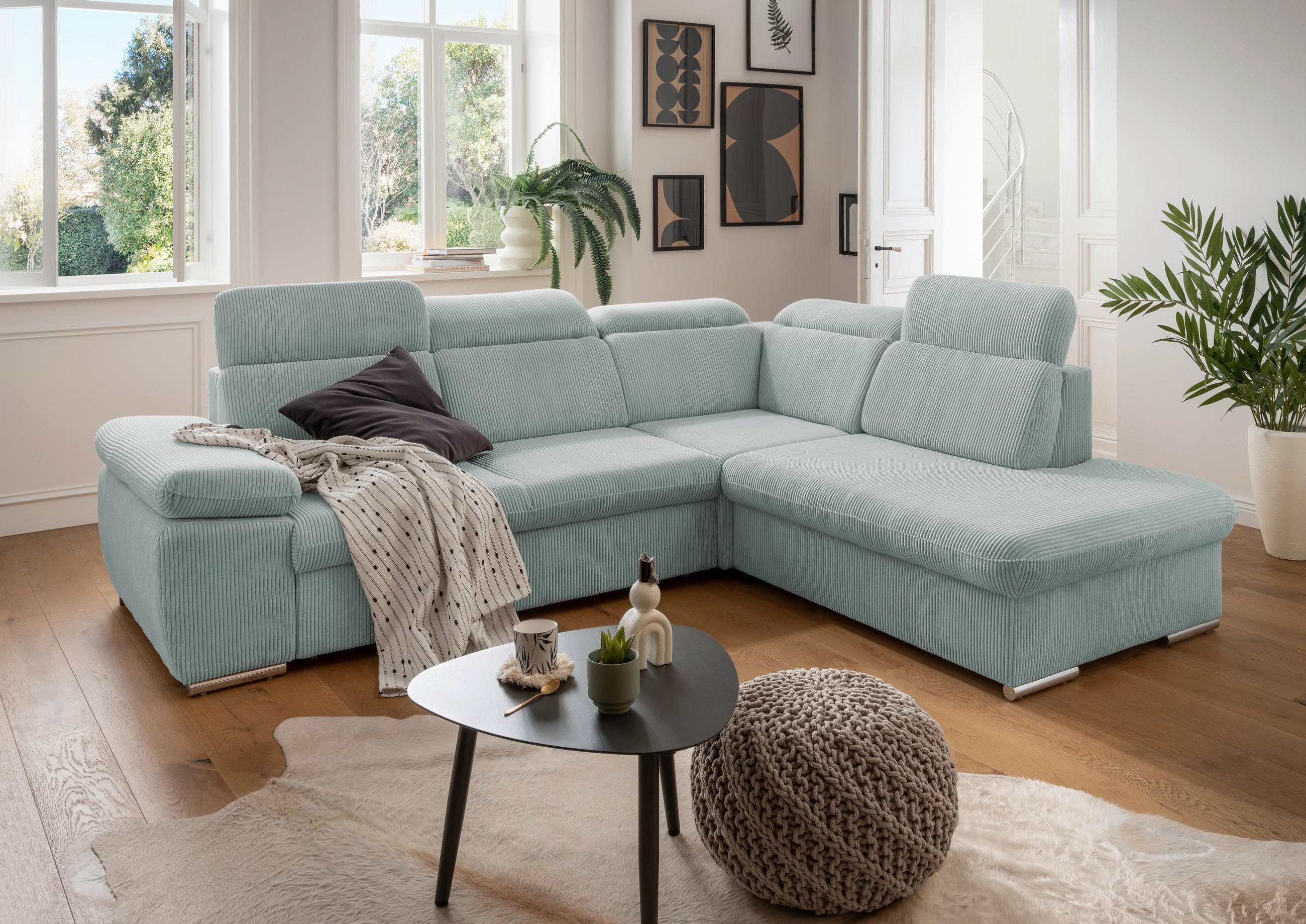ECKSOFA in Cord Hellblau  - Chromfarben/Hellblau, Design, Textil/Metall (283/228cm) - Livetastic