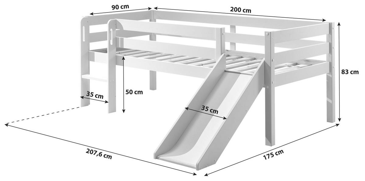 SPIELBETT Absturzsicherung, Rollrost 90/200 cm  in Weiß  - Weiß, MODERN, Holz/Holzwerkstoff (90/200cm) - MID.YOU