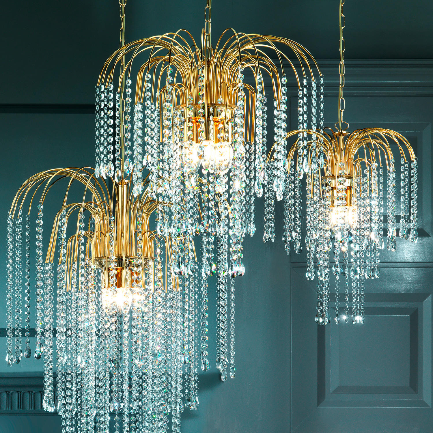 KRISTALL-HÄNGELEUCHTE 40/110 cm   - Goldfarben, KONVENTIONELL, Glas/Metall (40/110cm)
