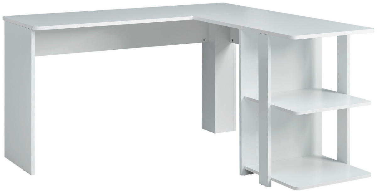 KOTNA PISALNA MIZA kovina, leseni material bela  - bela, Moderno, kovina/leseni material (140/75/140cm) - MID.YOU