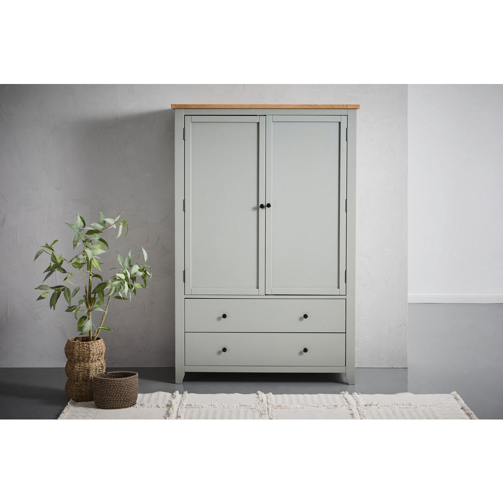 Thumbnail - Mid.you Garderobenschrank, Grau, Natur, Holzwerkstoff, Eiche, Kiefer, furniert, massiv, 3 Fächer, 2 Schubladen, 120x180x...