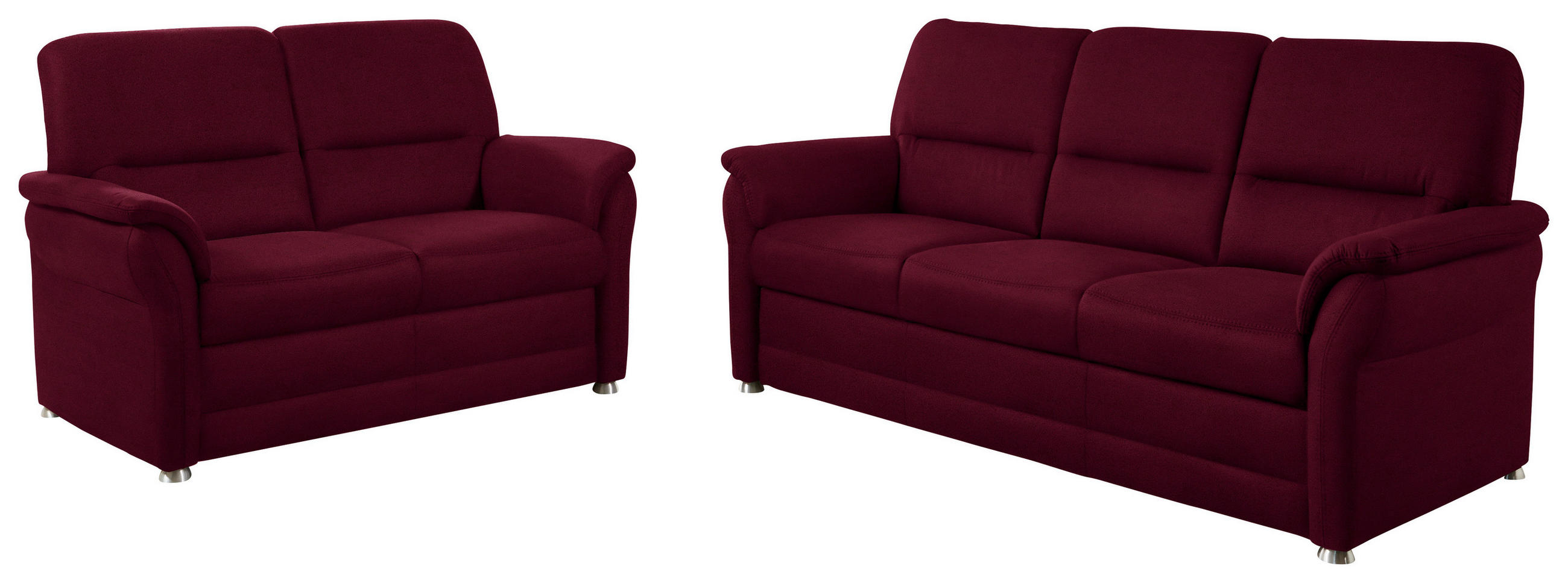 SITZGARNITUR in Mikrofaser Weinrot  - Weinrot/Alufarben, KONVENTIONELL, Textil/Metall (192/96/89cm) - Beldomo Comfort